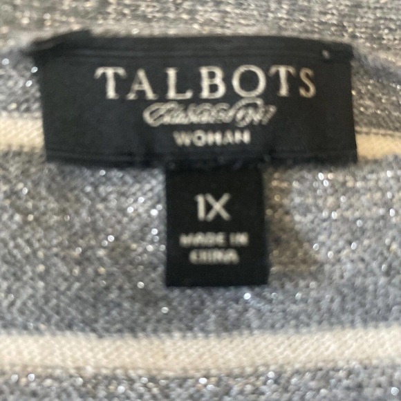Talbots Sweater Womens 1X Cardigan Shimmer Striped Short Sleeve Button Stretch - Picture 7 of 9